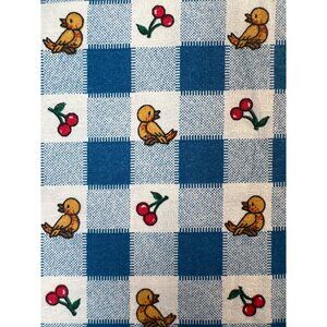Fabric VTG 90s Marcus Brothers Blue Retro Gingham Cherries Chicks 46” L x 44” W